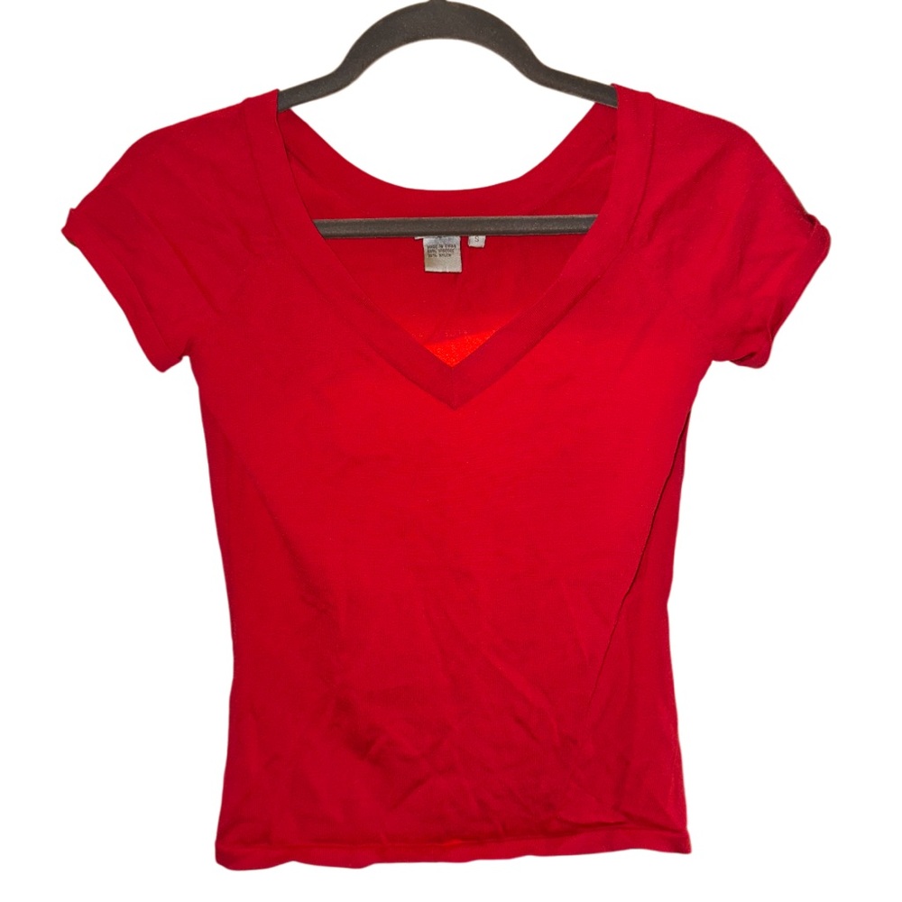 ALBERTO MAKALI Milano Designer NY Paris Red V-Neck Rolled Sleeve T-Shirt $178